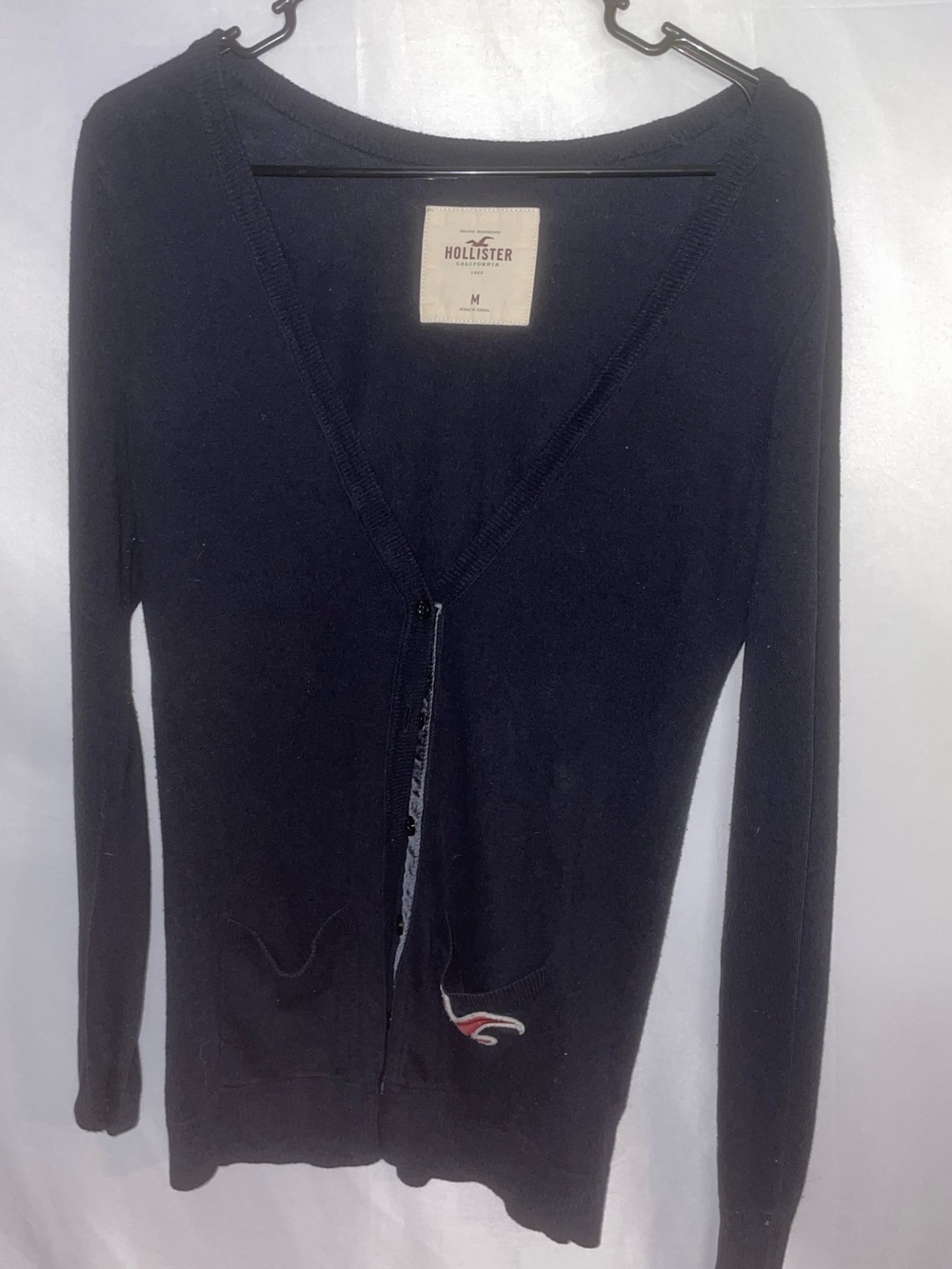 Vintage Y2K Navy blue Hollister Co. cardigan with red bird logo preppy cozy